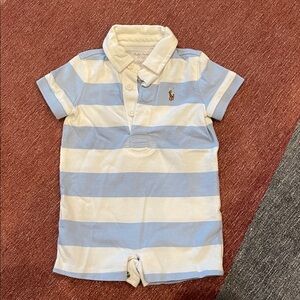 Ralph Lauren Baby Romper in Blue and White 3 month size